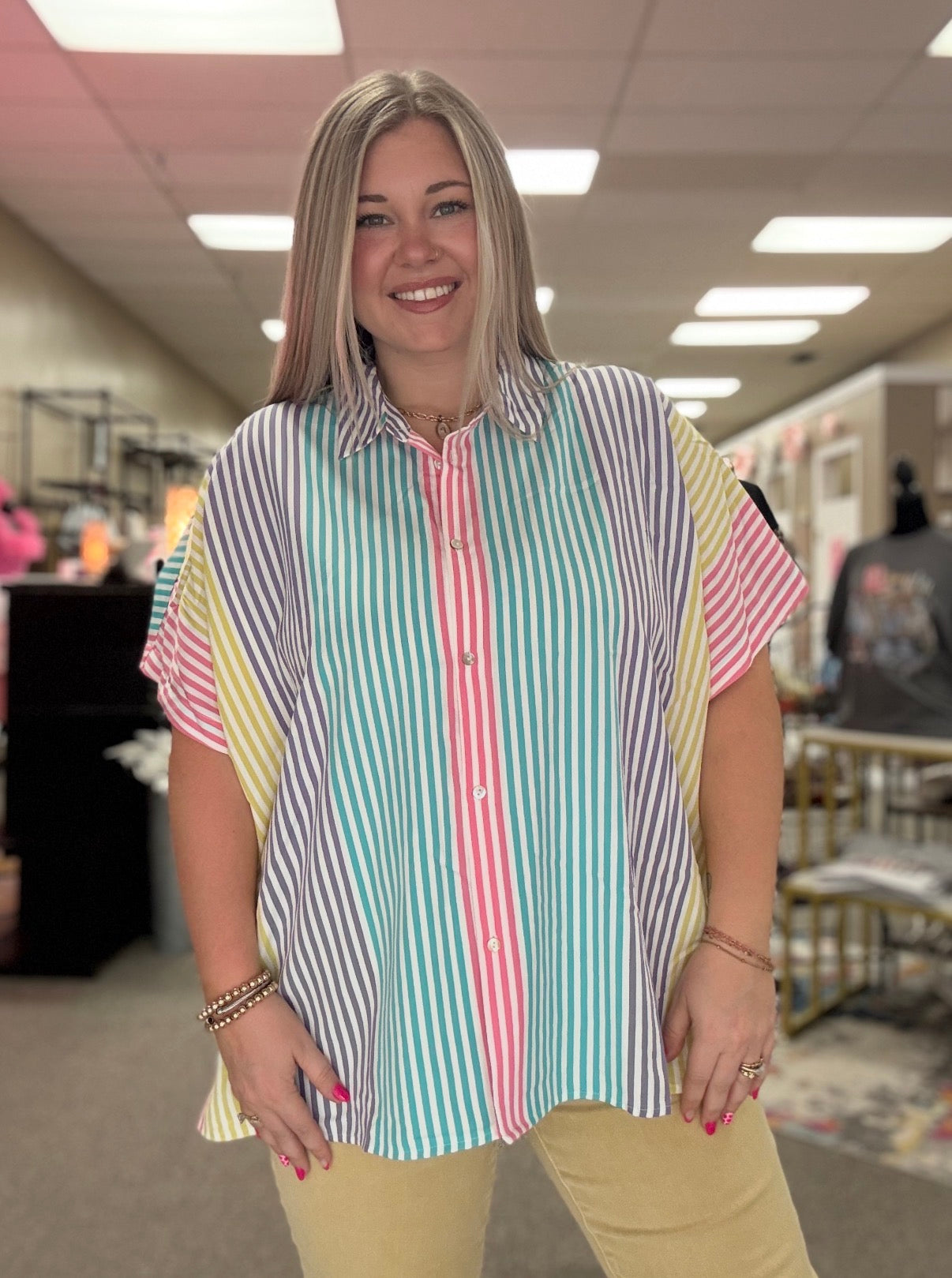 Spring Striped Button Up Top