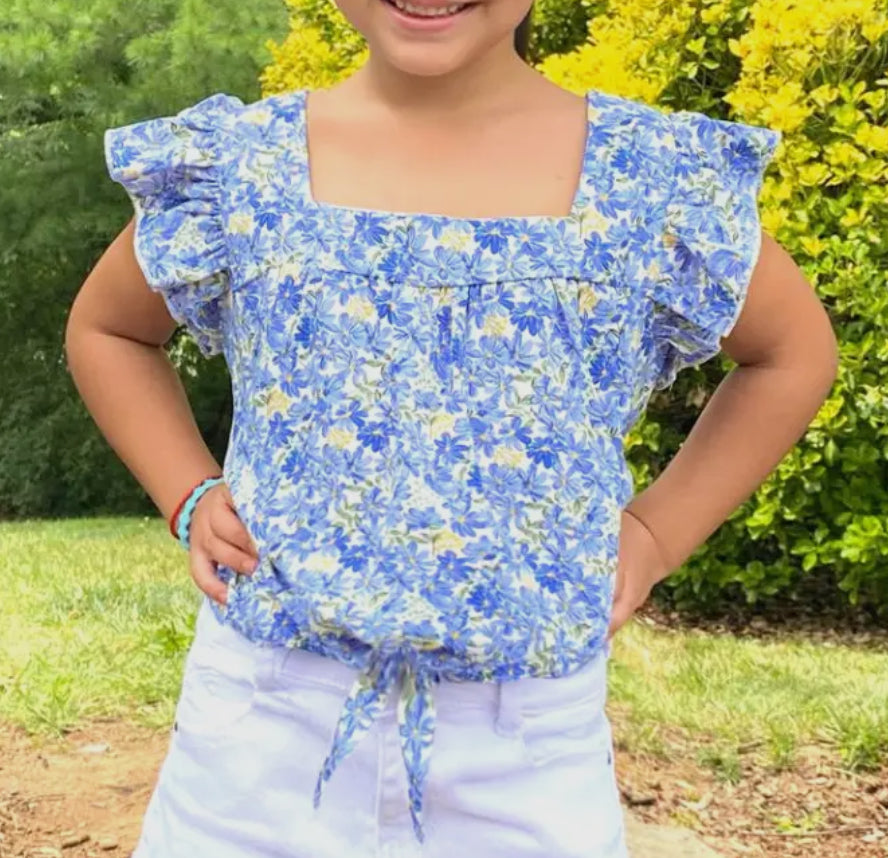 Girls Ruffle Sleeve Front Tie Top