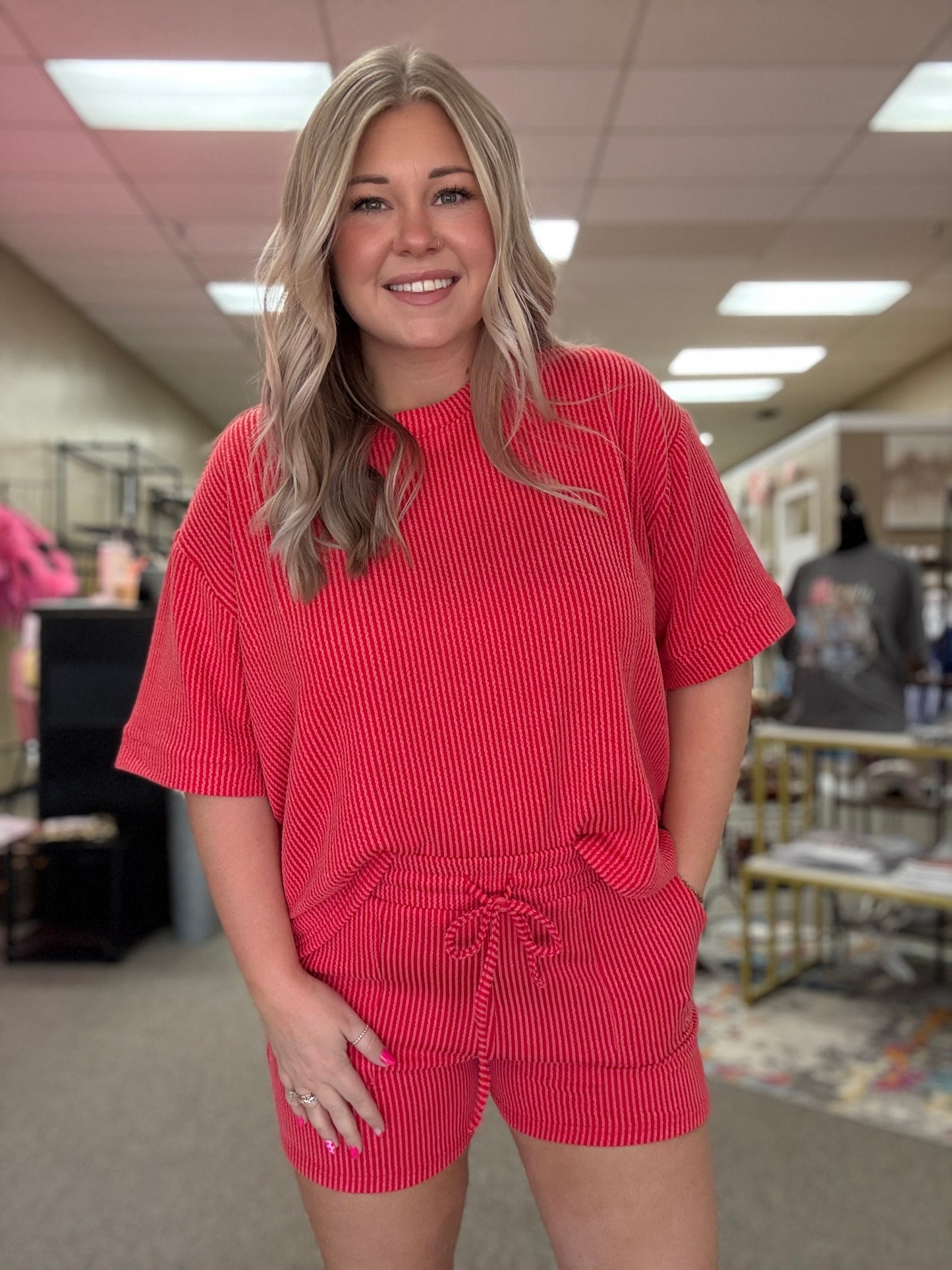 Ribbed Shorts Set | Red