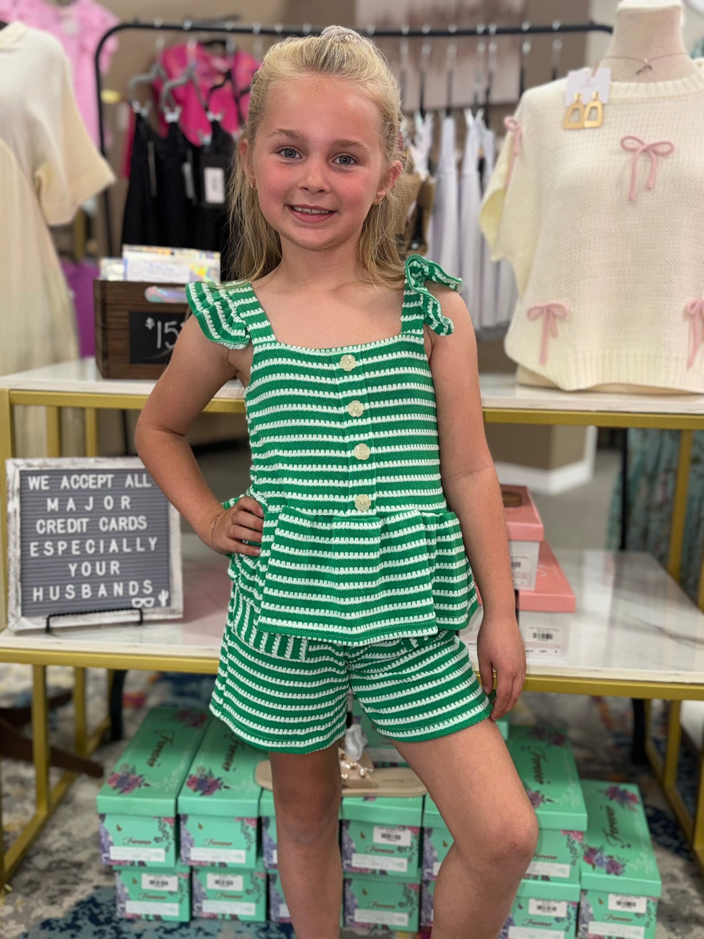 Girls Striped Set | Green