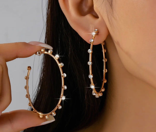 Crystal Studded Gold Hoops