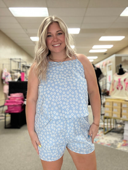 Daisy Print Open Back Romper