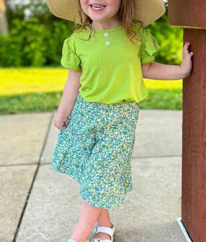Girls Floral Wide Leg Set | Green