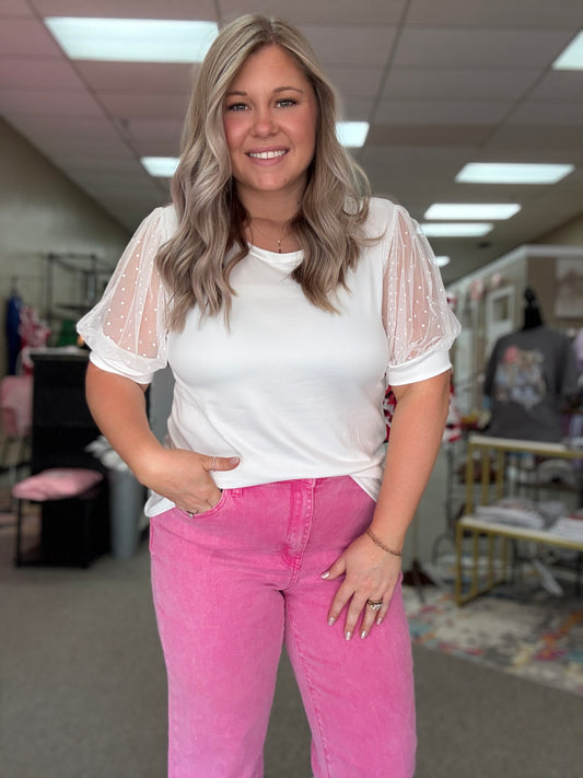 Simple Mesh Sleeve Top