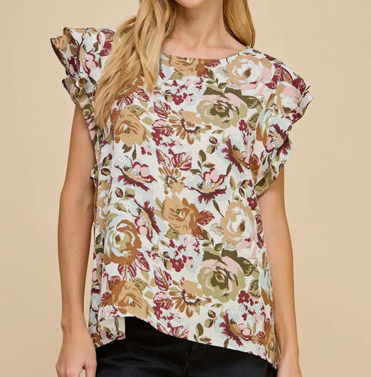 Double Ruffle Floral Top