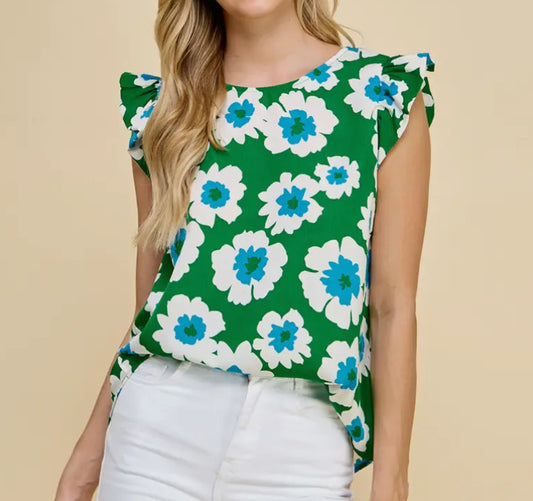 Kelly Green Floral Top