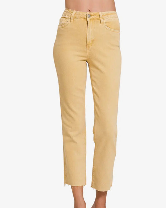 Acid Washed Straight Cropped Jeans | Sunshine